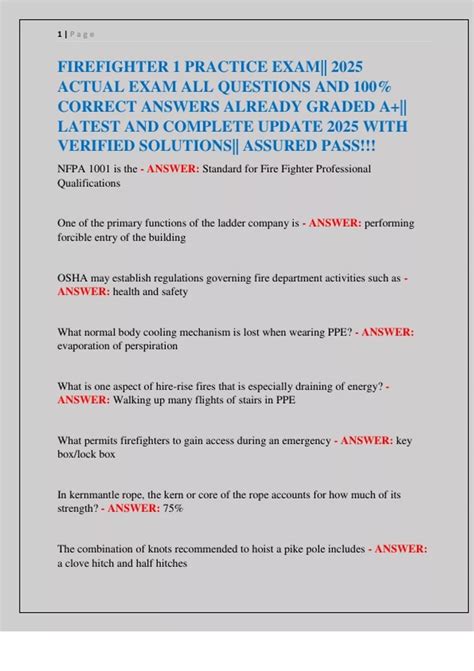 FIREFIGHTER 1 PRACTICE EXAM|| 2025 ACTUAL EXAM ALL QUESTIONS AND 100% CORRECT ANSWERS ALREADY