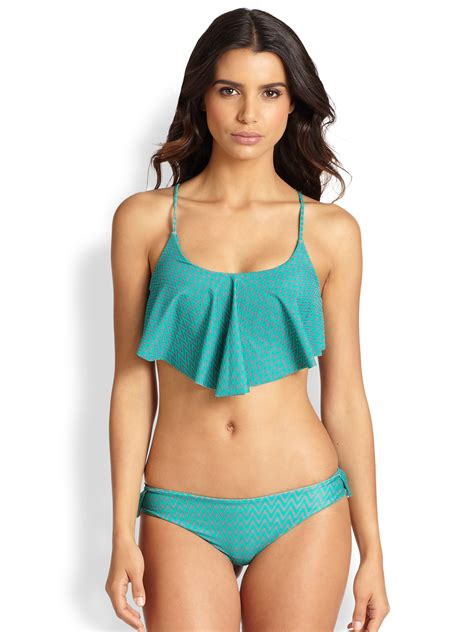 Tori Praver Swimwear Gina Ruffle Bikini Top In Blue Venice Peacock Lyst