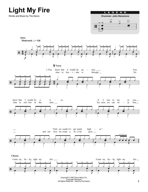 Light My Fire Drums Transcription Print Sheet Music Now