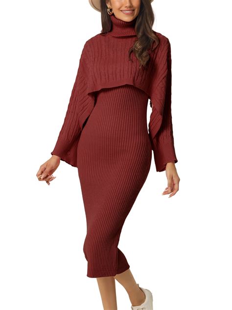 Seta T Womens Two Piece Outfits Knitted Long Sleeve Turtleneck