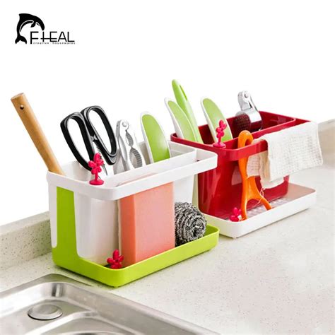 Fheal Kitchen Draining Storage Rack Sink Sponge Cleaning Brush Towel