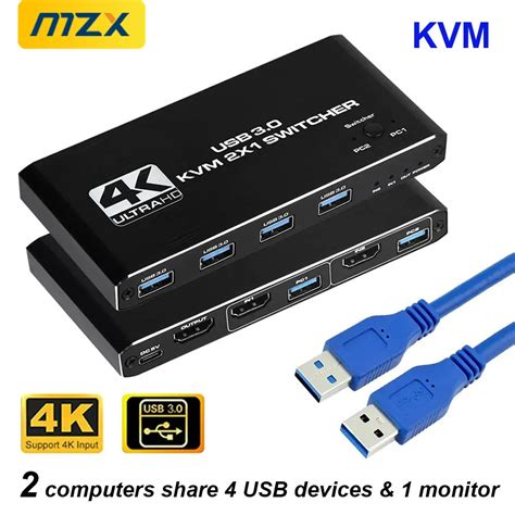 MZX KVM Switcher USB 3 0 Hub Switch HDMI Compatible 4K Selector Docking