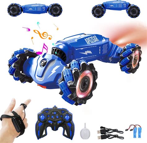 Loozix Upgraded Hand Gesture Sensing Rc Stunt Car With Lights Music Spray Drift