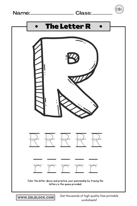 Tracing The Letter R Worksheets English As A Second Language