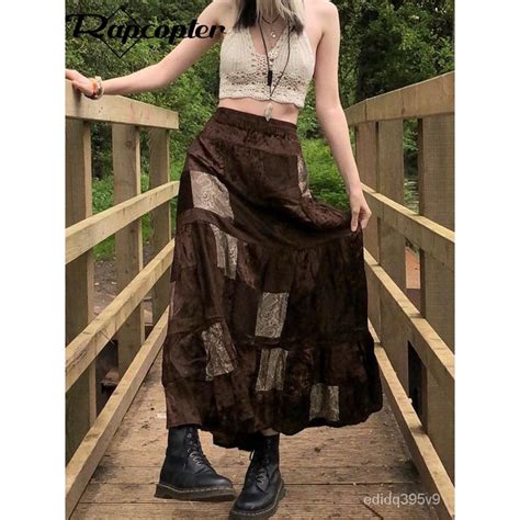 Jual Rapcopter Y2k Cute Party Long Skirts Printed Boho Grunge Fairyore