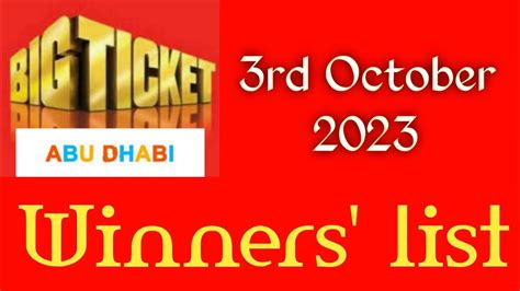 Big Ticket Winners List 3rd October 2023 YouTube