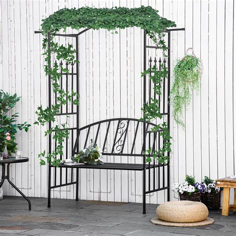 Garden Metal Arch Arbour With Bench Love Seat