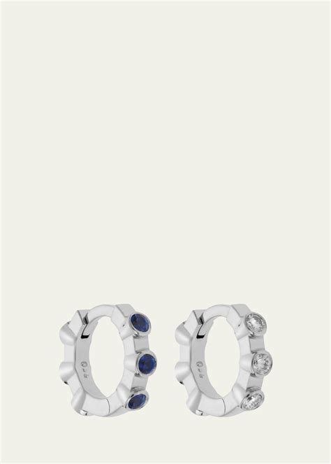 Ileana Makri 18k White Gold Midi Hoop Earrings With White Diamonds And