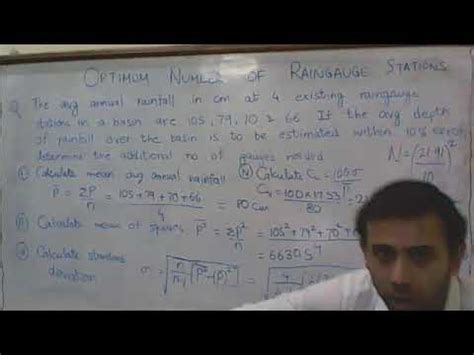 Solved Examples To Calculate Optimum Number Of Raingauge Stations Youtube