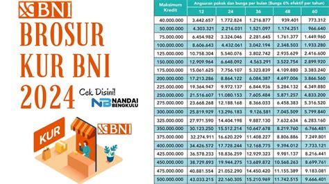 Brosur KUR BNI 2024 Lengkap Tabel Angsuran Pinjaman Dana KUR Mulai Rp