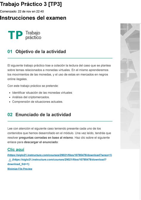 Examen Trabajo Práctico 3 TP3 Trabajo Práctico 3 TP3 Comenzado