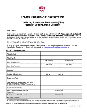 Fillable Online Cme Mcgill Cpdbcmeb Accreditation Request Form