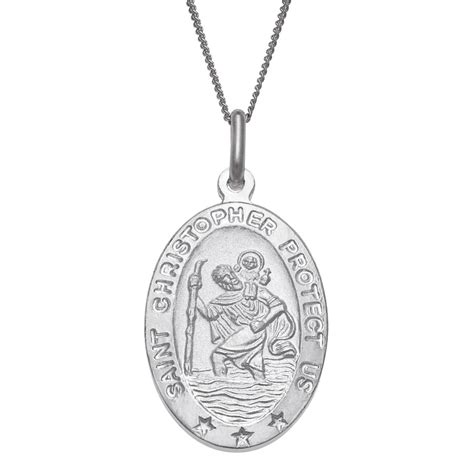 Sterling Silver St Christopher Personalized Oval Pendant With Chain