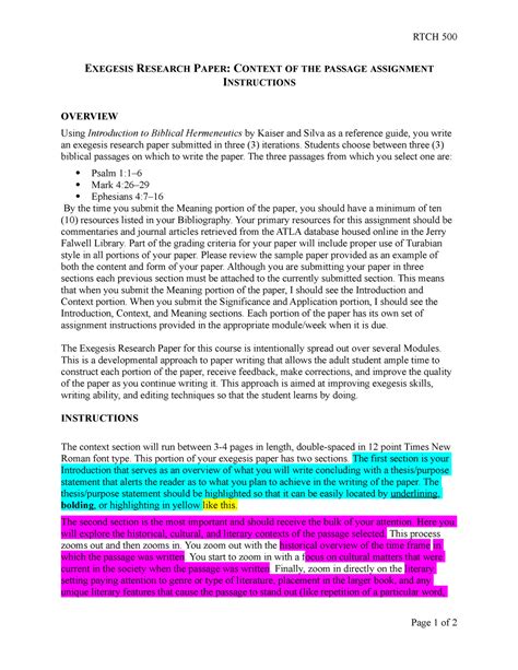 Turabian Style Sample Rtch Exegesis Research Paper Context Of