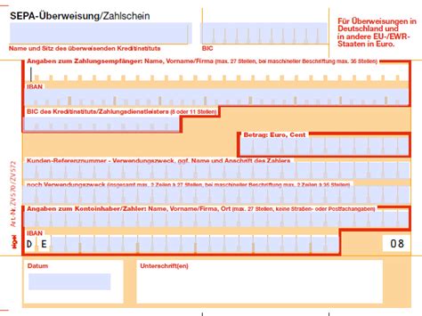 SEPA Überweisung Formular Vorlage PDF Download CHIP