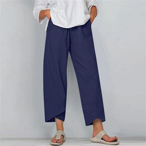 High Waisted Cotton Linen Pants For Women Plus Size Baggy Casual