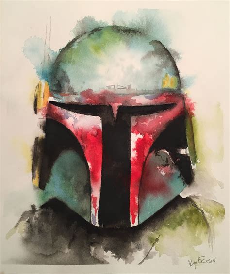 Boba Fett By Wyn Ericson Watercolor 12 X 14 Star Wars Painting Star