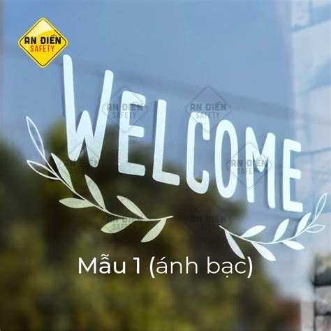 Hana Decals Decal nhựa vàng bạc chữ Welcome dùng để dán cửa kính dành