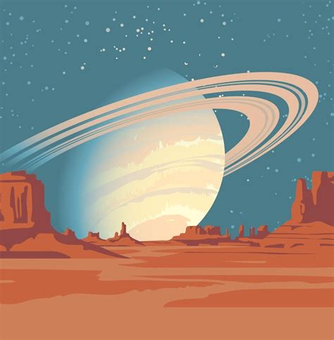 Paisaje De Fantasía Con Planetas Vector Premium