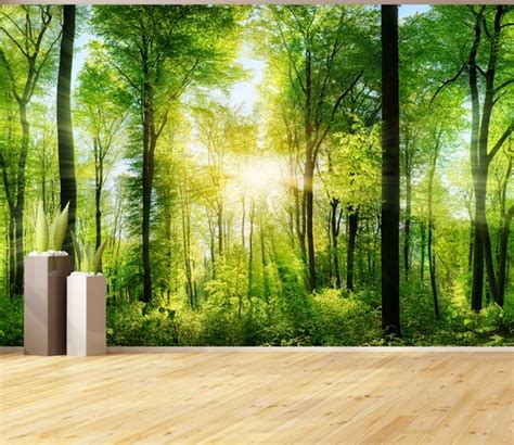 Beautiful Green Sunny Forest Wall Mural Peel And Stick Vinyl Etsy