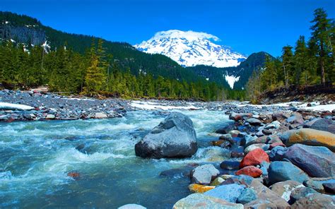 Flowing river and white mountain, nature, landscape, river, stones HD ...