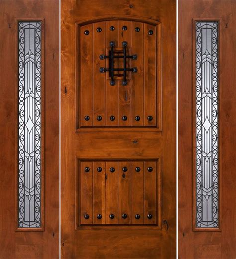 Rustic Knotty Alder Wood Doors With Sidelights Exteriordoorswithsidelights Wooddoorswithiron