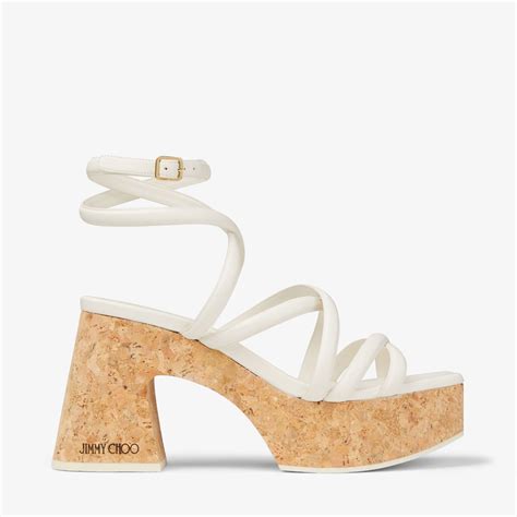 JIMMY CHOO Cecelia 95 Latte Nappa Leather Wedge Sandals Latte Natural