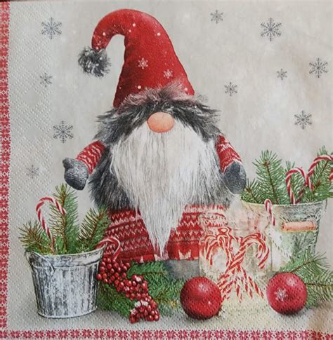 Decoupage Paper Napkins Scandinavian Christmas Gnome Paper Napkins