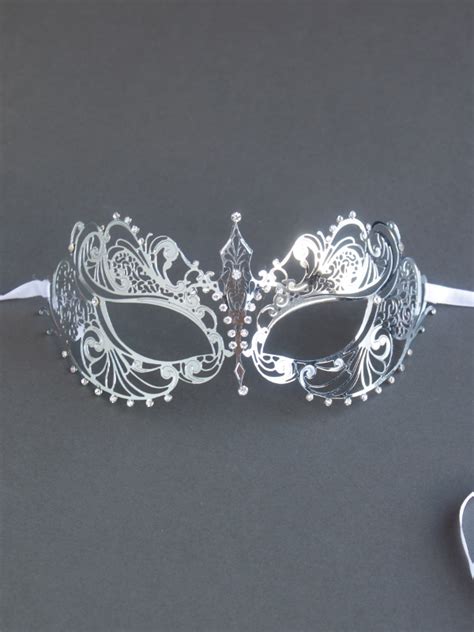 Silver Diamante Lace Metal Eye Mask Masque Boutique