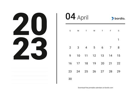 Printable April 2023 Calendar | Free Download in PDF - Bordio