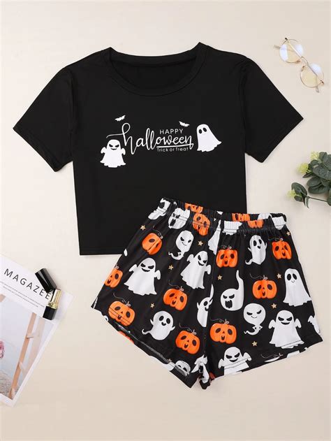 Slogan Halloween Print Pajama Set Artofit