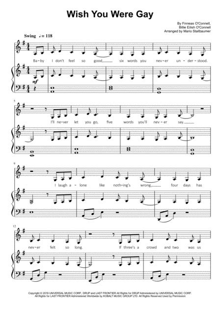 Wish You Were Gay Arr Mario Stallbaumer By Billie Eilish Sheet Music