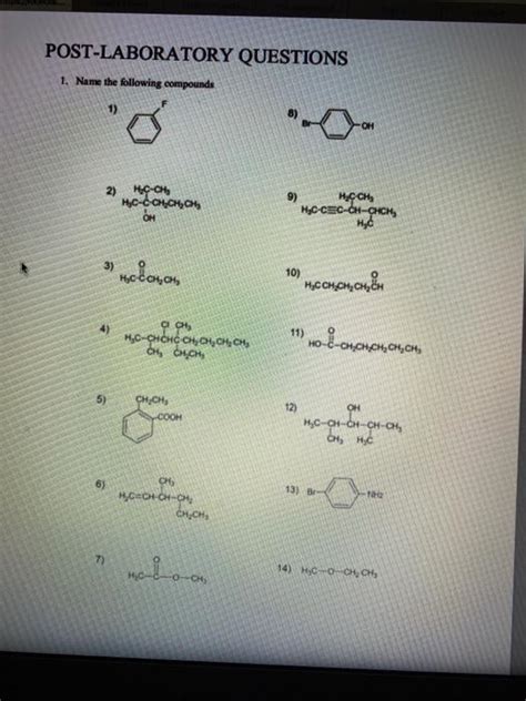 Solved Post Laboratory Questions Name The Following Chegg