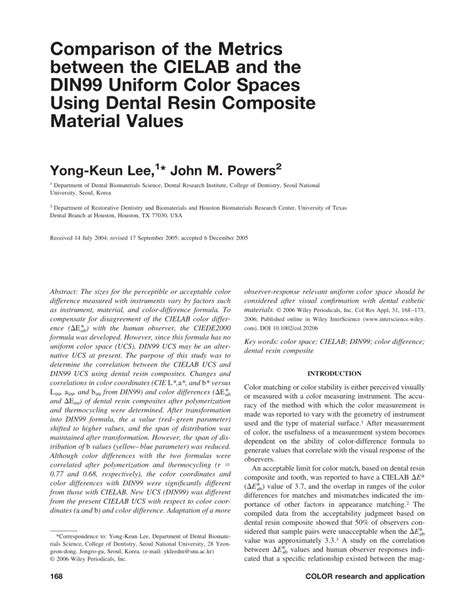 Pdf Comparison Of The Metrics Between The Cielab And The Din