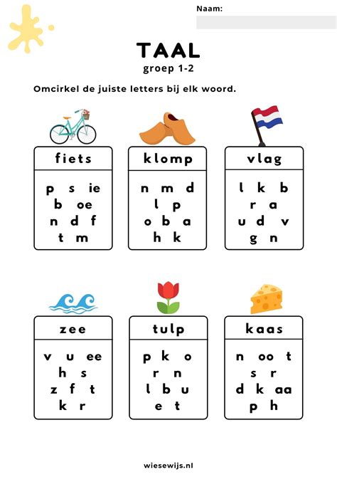 Werkblad Taal Groep Letterherkenning Thema Nederland Wiesewijs