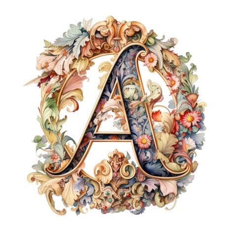 Premium Ai Image Letter A Floral Monogram Colorful Vintage Ornament