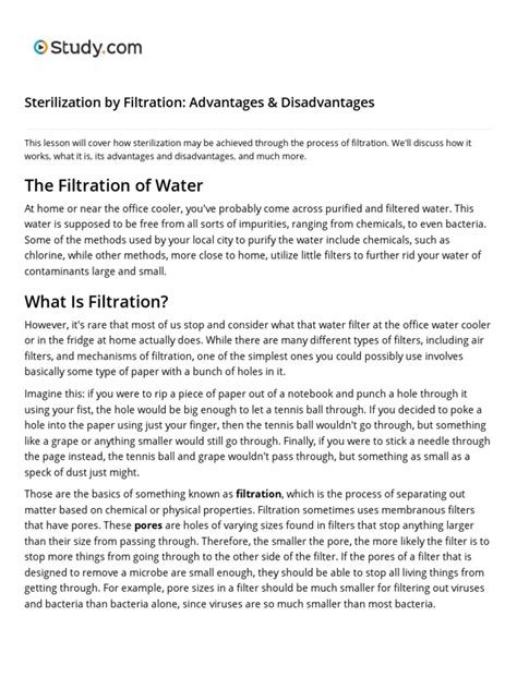 Lesson 05 Sterilization by Filtration - Advantages & Disadvantages PDF ...