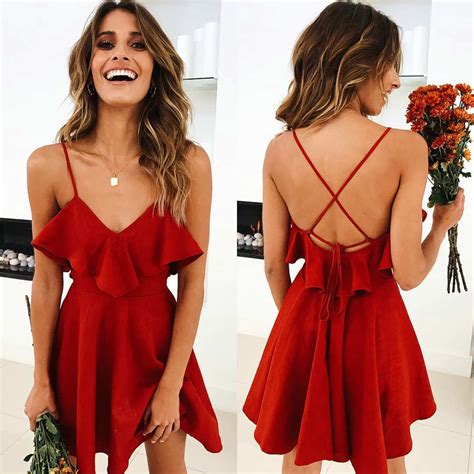 Summer Sexy Dress Womens 2018 Backless Cross Drawstring Ruffles Bundle