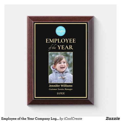 Employee Of The Year Company Logo Photo Black Gold Award Plaque