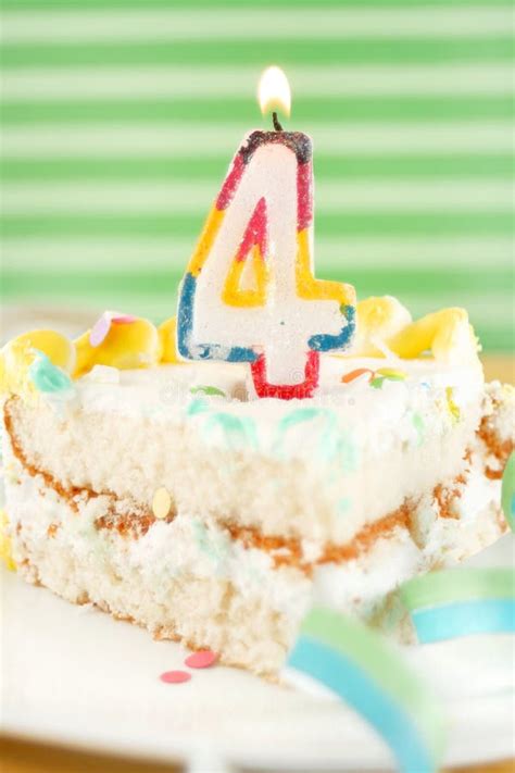 Slice Of Fourth Birthday Cake Stock Image - Image of cakes, ribbon: 8432493