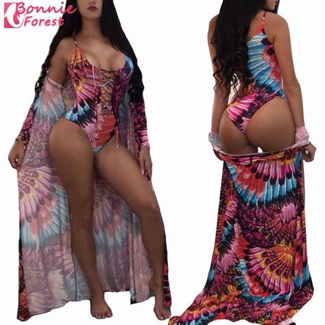 Bonnie Forest Print Sexy Bikini Sets Bandage Push Up Swimsuit Long