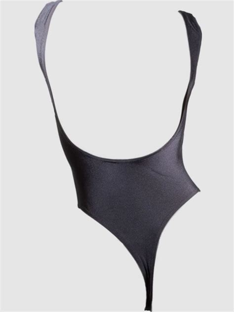 Black Nylon Lycra Sleeveless Thong Leotard