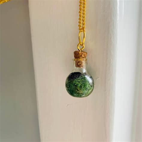 Real Moss Terrarium Necklace Resin Filled Glass Vial Necklace Mossy