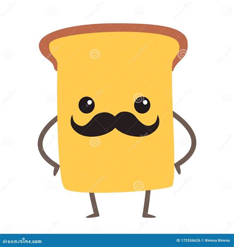 Funny Bread Vector Illustration Bread Character With Cute Face Stock