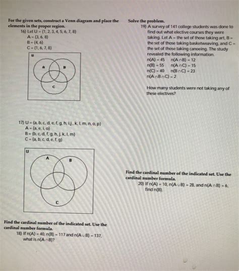 Solved For The Given Sets Construct A Venn Diagram And Chegg