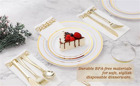 Amazon BESTVIP 350PCS Gold Disposable Dinnerware Set 50 Guests