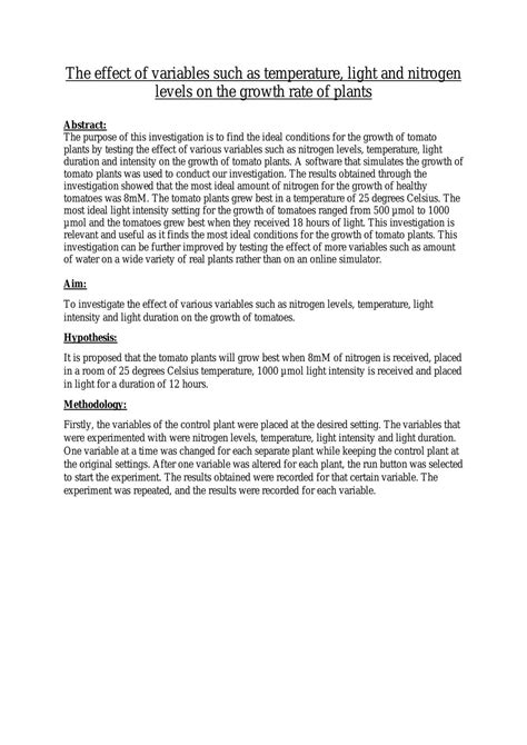 Year 11 Investigating Science Scientific Report Investigating Science