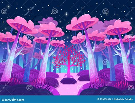 A Gaming Background, Nature Landscape. Night Forest with Magical Trees ...