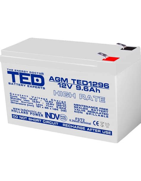 Acumulator Stationar 12V 9 6Ah High Rate F2 AGM VRLA TED Electric