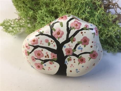 Tree Of Life Stone Painted Stone Cherry Blossom Stone Painting